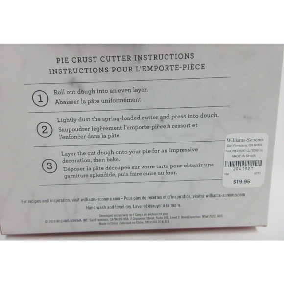 Set 6: Williams Sonoma Autumn Pie Crust Cutters, Recipe New 2018 - Picture 7 of 7